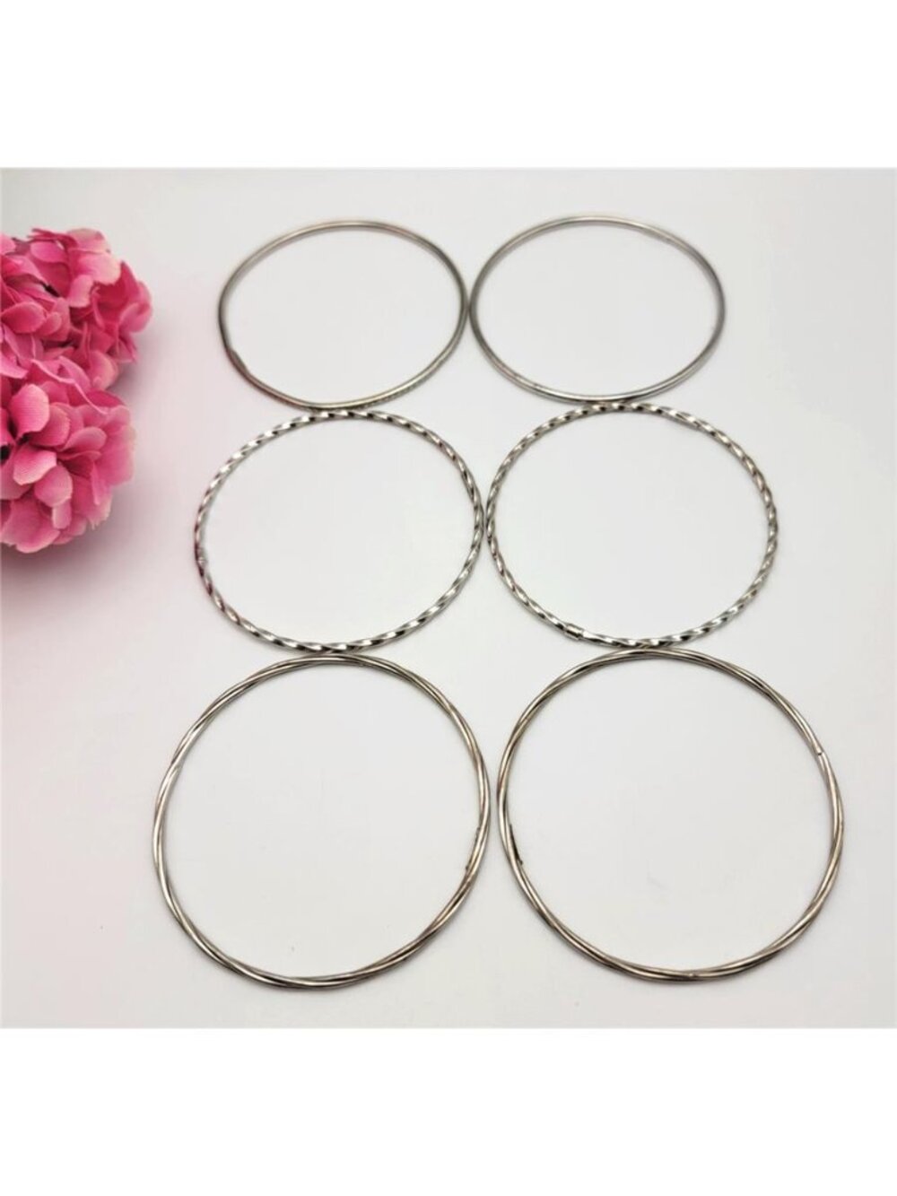 Vintage Thailand 925 Sterling Silver Set Of 6 Bangle Bracelets Twisted Flat 8" - Picture 2 of 10